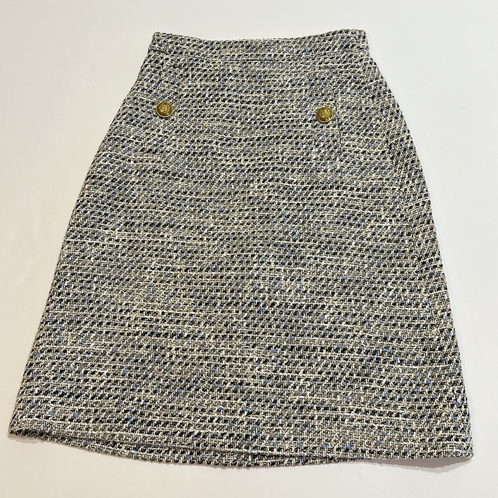J. Crew Tweed Pencil Skirt with Gold Buttons